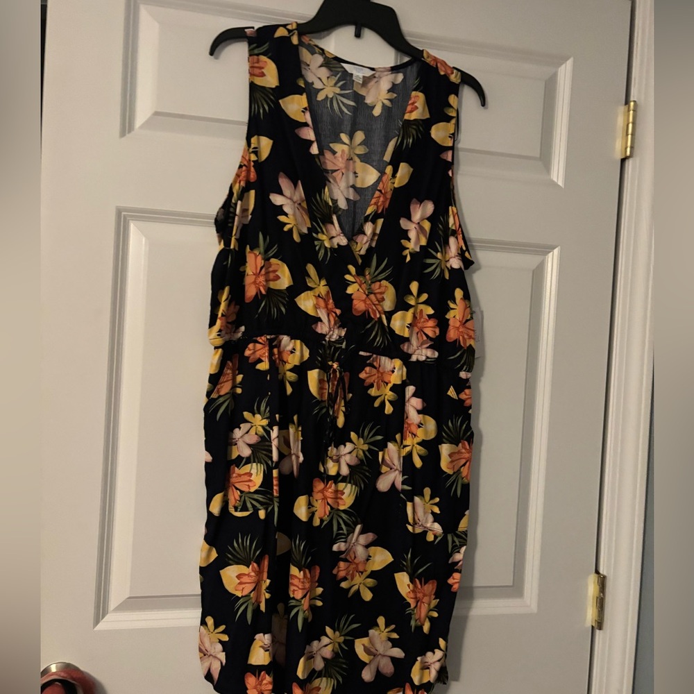 Floral Sleeveless Dress - Black and Yellow